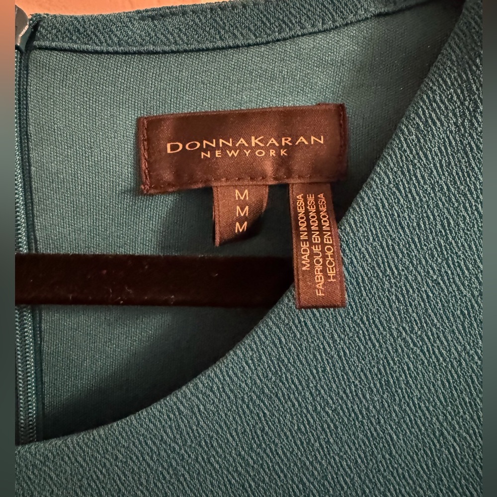Like New Donna Karan Teal Long Midi Dress with Gold Waist Detail - Size Medium - Picture 2 of 5